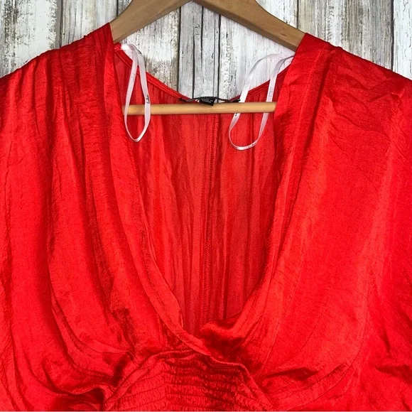 Lulus City Views Red Tie-Back Short Batwing-Sleeve Smocked Top - Picture 8 of 9